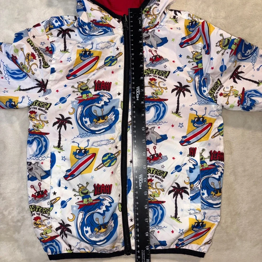 365 Kids Garanimals Reversible Monster Surf Windbreaker Jacket Red White Size 7